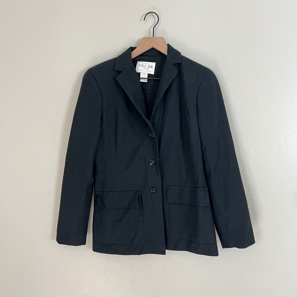 Oscar by Oscar de la Renta Black Cotton Blend‎ Blazer Jacket Women's Size 8